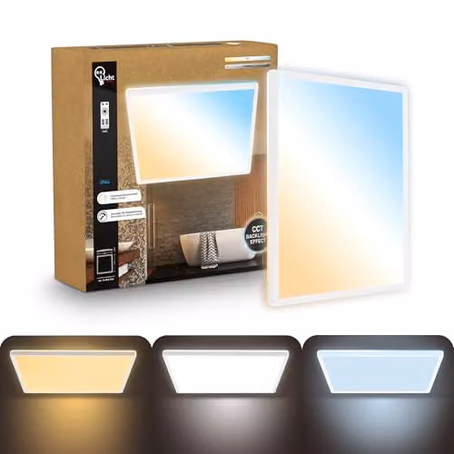 B.K.Licht White LED Slim Ceiling Panel Light with Remote Control, Dimmable CCT, IP44, W/D/H: 42 x 42 x 3 cm – 10