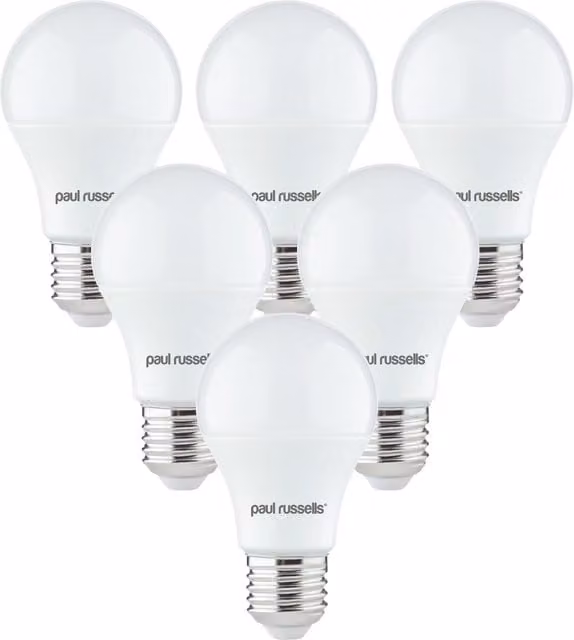 Paul Russells 60W LED Globe Bulb, E27, 6500K Daylight Cool White, Pack of 6