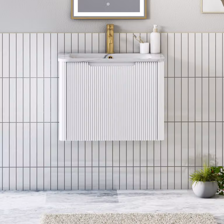 Royal Bathrooms Avenza Matt White Wall Hung Vanity Unit with 1 Drawer and Optional Basin, Width: 60 cm