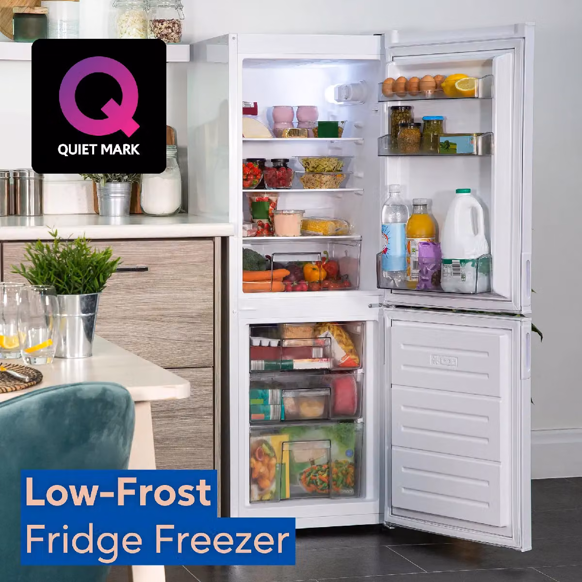 Russell Hobbs Low Frost Freestanding Fridge Freezer in White, 145cm Tall, 174L Capacity – 3