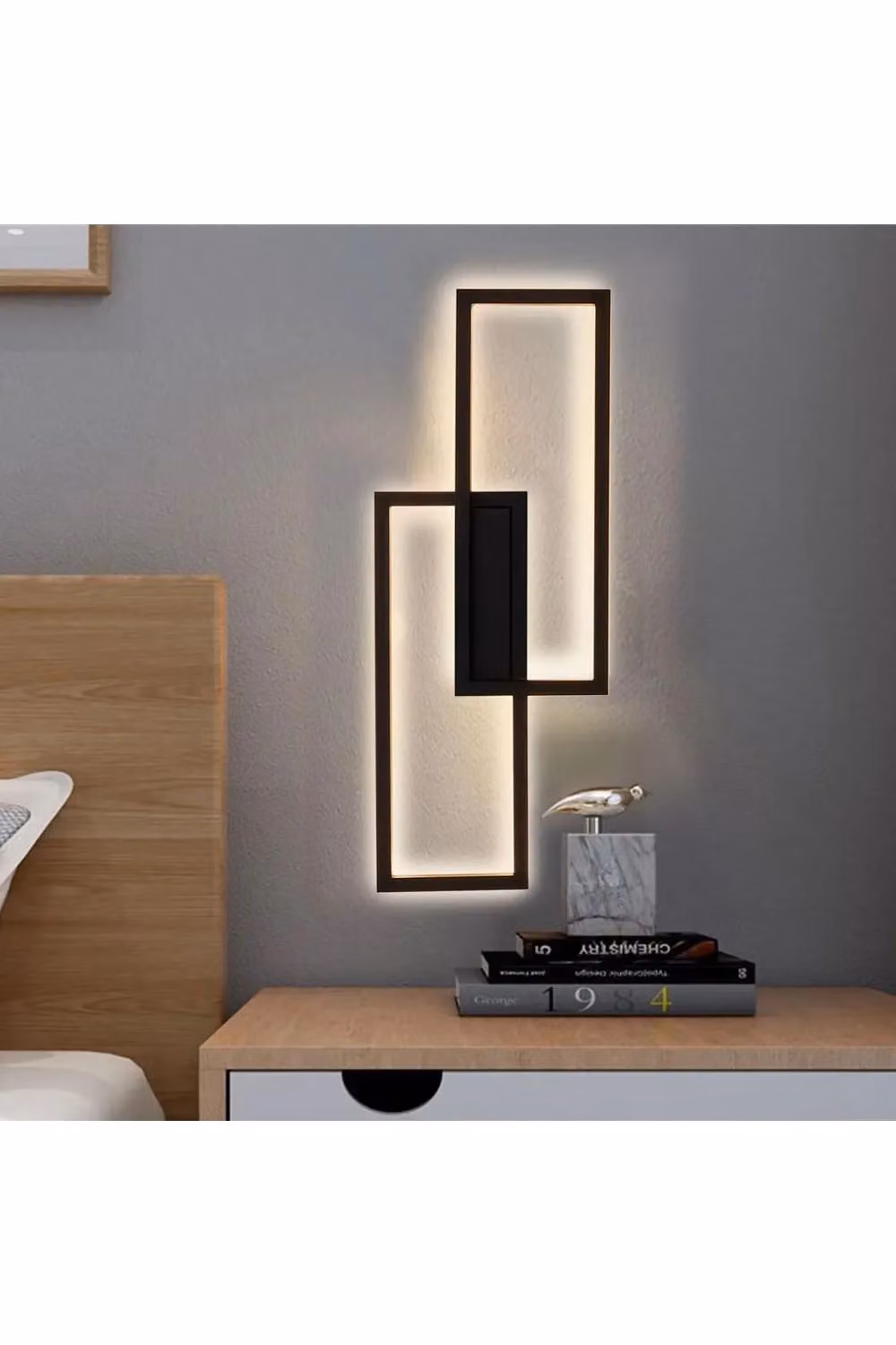 Living and Home Modern Industrial Double Rectangular LED Wall Light in Black – 3