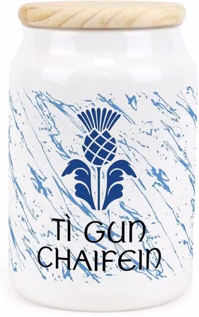 Purely Home Scottish Thistle Ceramic Tea Storage Canister, Blue and White Floral, Airtight and Leakproof (Decaf Tea)