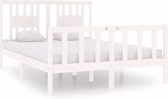 Berkfield Home White Solid Pine Wood Bed Frame W/D/H: 140 x 190 cm