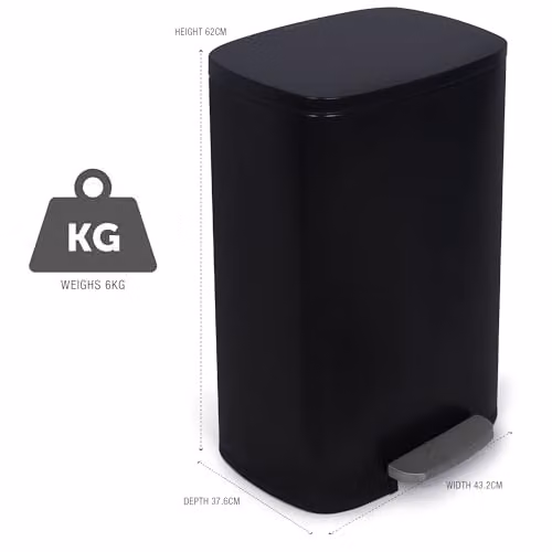 NETTA 50L Stainless Steel Kitchen Pedal Bin in Black with Soft Close Lid and Removable Inner Bucket – 6