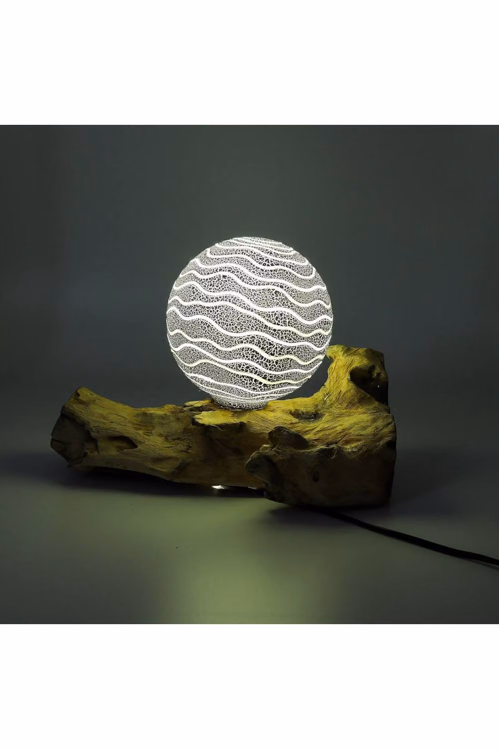 KDMD DriftGlow Grey Luna Tabletop Shade Lamp with Wood and Fibreglass Details – 3