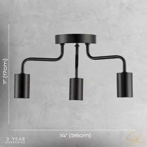Happy Homewares Modern Black Metal Semi Flush Ceiling Light, W/D/H: 36 x 17 x 3 cm – 3