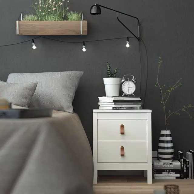 Furniture To Go Barcelona 2-Drawer Bedside Table in White Lacquered MDF