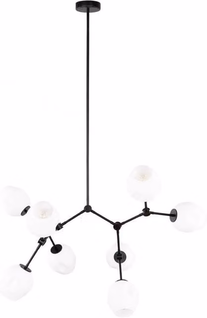 Netlighting Ferral Multi Arm Pendant Ceiling Light in Black with White Opal Glass Spheres, 8 x E27