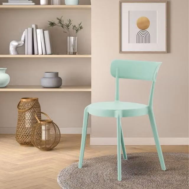 Fusion Living Modern Stackable Plastic Dining Chair in Matt Green