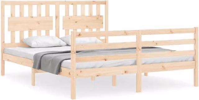 Berkfield Home King Size Solid Pine Wood Bed Frame with Headboard in Brown