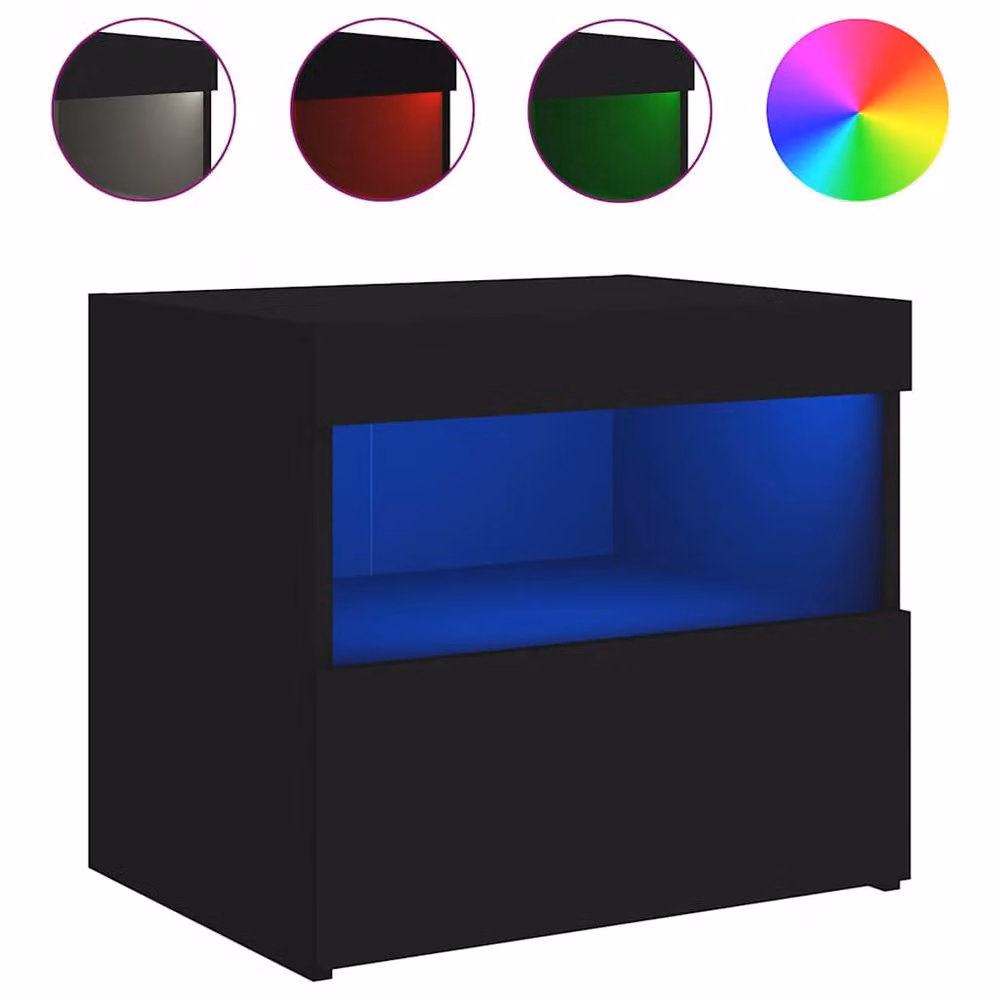 Berkfield Home Beautiful Bedside Cabinets with Integrated LED Lights, 2 Pack, Black, W: 50 cm, D: 40 cm, H: 45 cm – 5