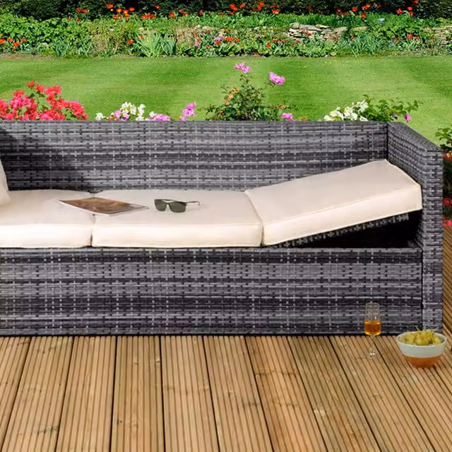 Comfy Living Modern Rattan Sun Lounger Storage Sofa with Cover in Black