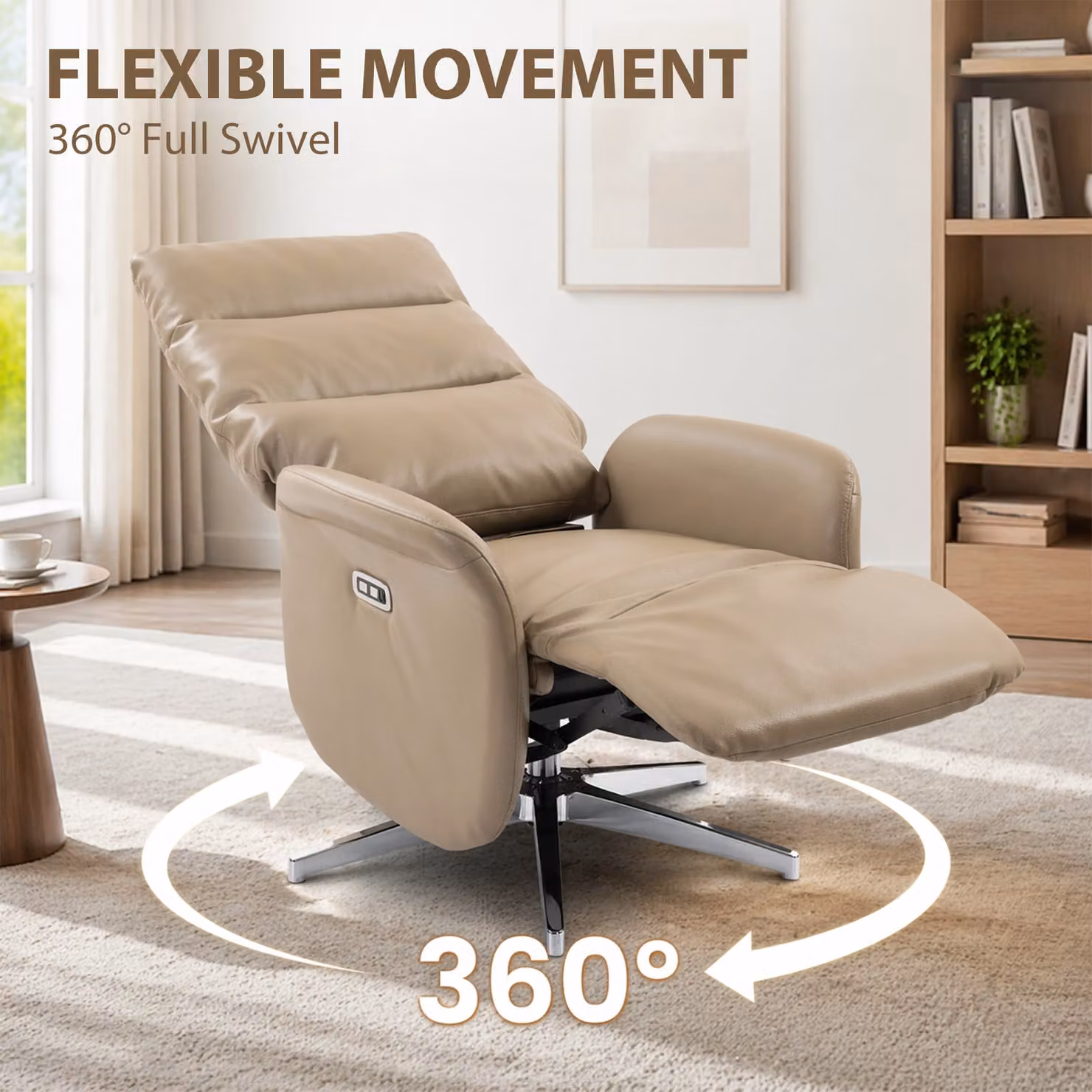 HOMCOM Brown Swivel Electric Power Recliner Chair with USB and Type C Ports – 5