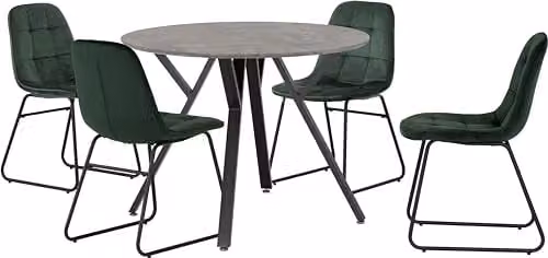 Seconique Athens Round Dining Set with 4 Lukas Chairs in Concrete and Green – 1