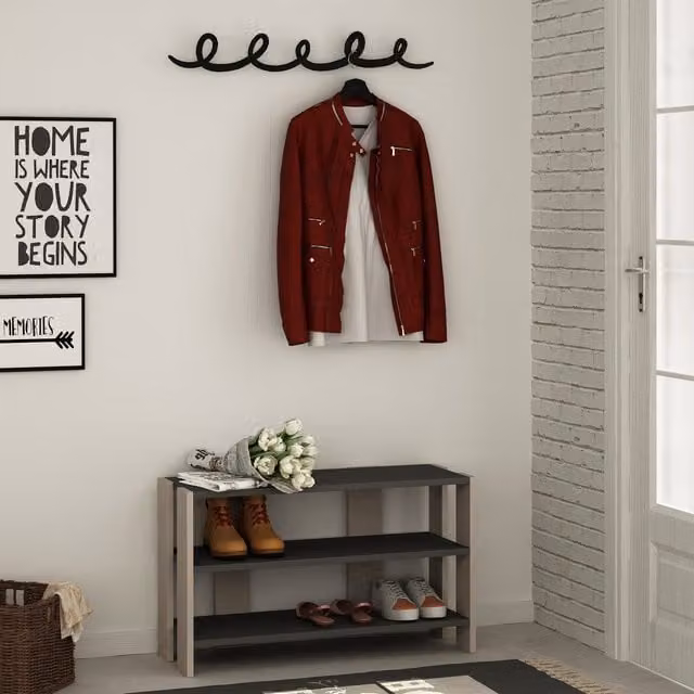 Decortie Tono Modern Shoe Rack with Hanger in Anthracite Grey and Mocha Grey