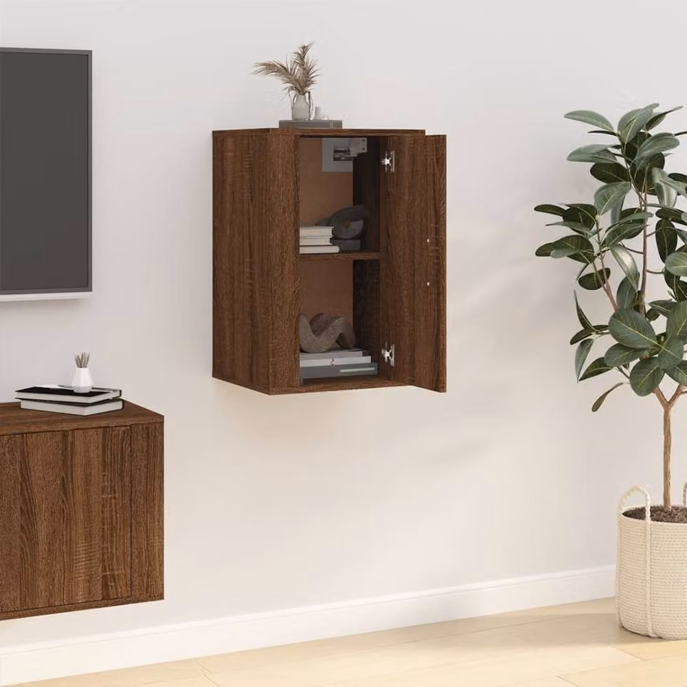 Berkfield Home Wall Mounted TV Cabinet in Brown Oak, W/D/H: 40 x 34.5 x 60 cm – 4