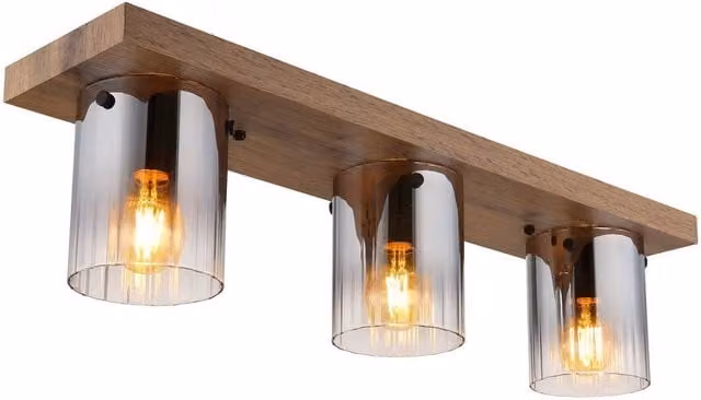 Netlighting Underwood Cluster Ceiling Light in Brown with Wood Look and Smoke Glass, 3x E27