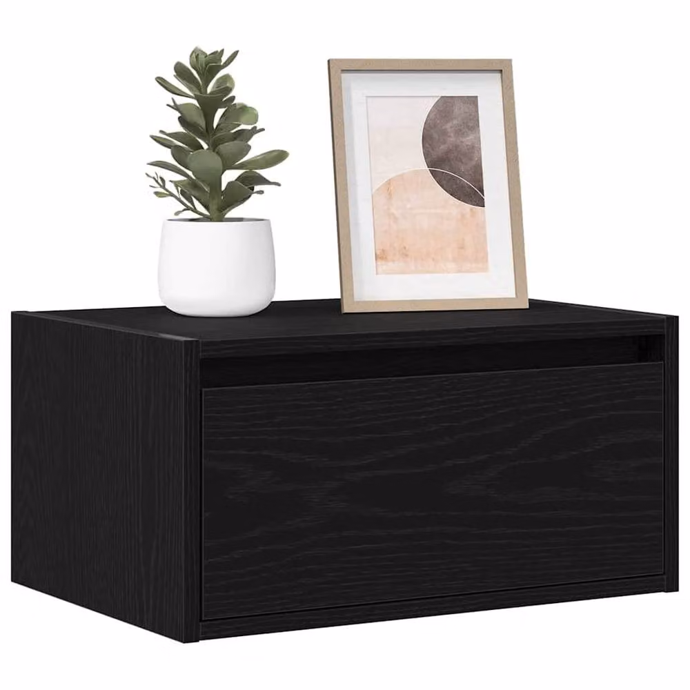 Berkfield Home Wall-mounted Bedside Cabinet with Integrated LED Lights in Black Oak – 2