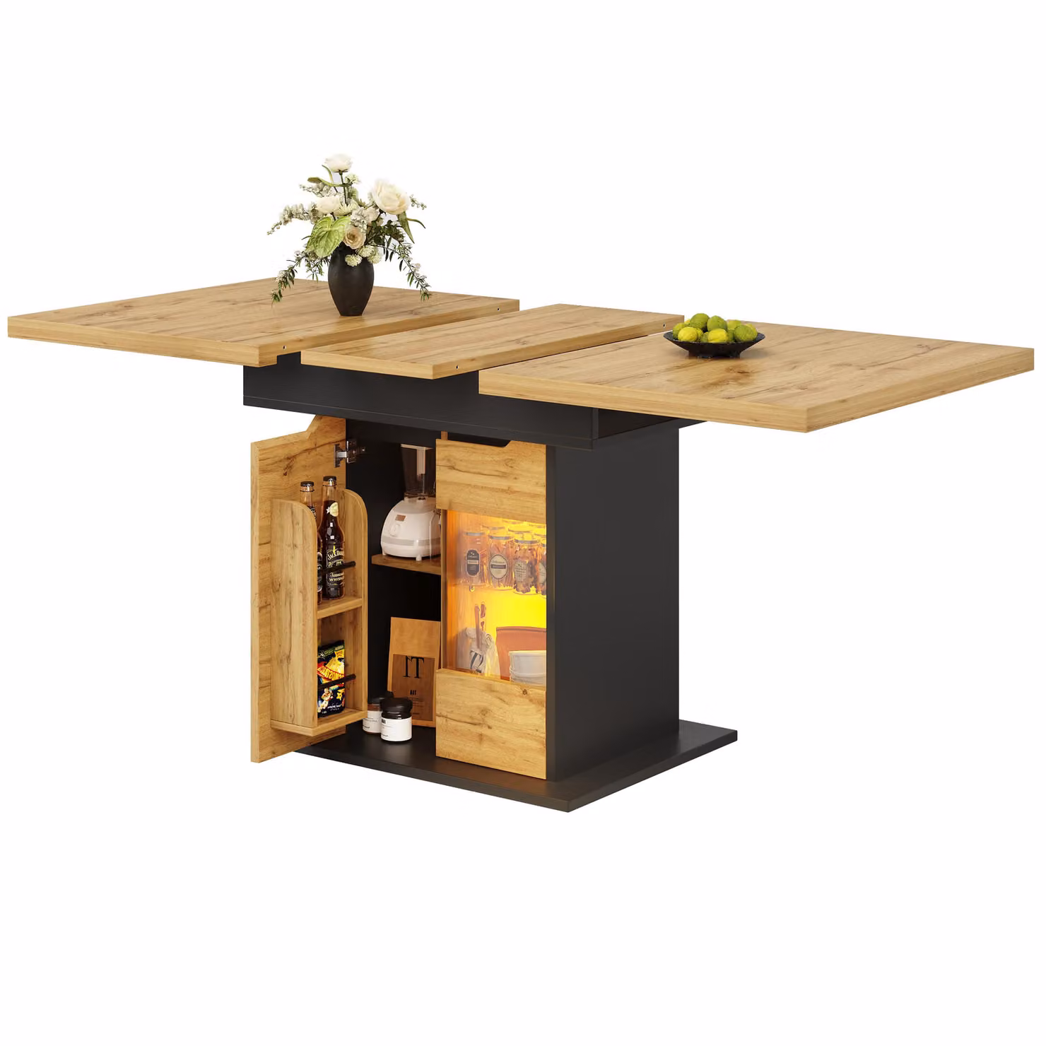 Aosom UK Black Telescopic Extendable Dining Table with App-Controlled LED Lighting and USB Port, W/D/H: 80 x 110-140 x 76 cm – 2