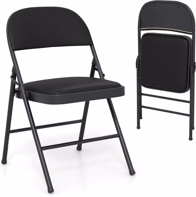 Costway Black Stackable Folding Padded Party Chair with Synthetic Leather Upholstery and Metal Frame