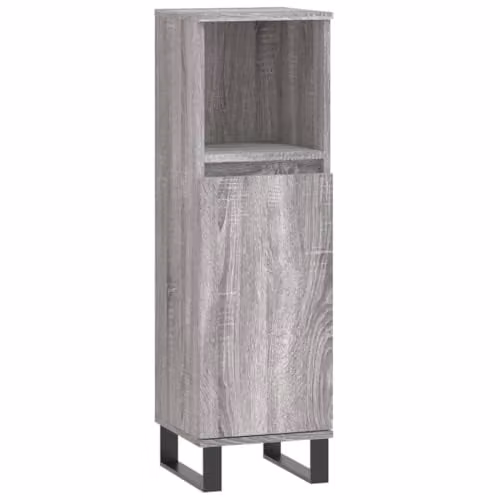 vidaXL Grey Sonoma Bathroom Cabinet with Hinged Doors and Open Shelf, W/D/H: 30 x 30 x 100 cm – 1