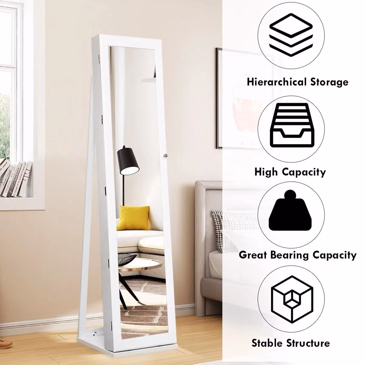 Costway 3-in-1 Full-Length Mirrored Jewelry Armoire and Organizer in White – 3