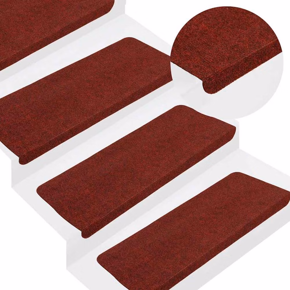 Berkfield Home Self-adhesive Non-slip Stair Mats, Red, 15 Pieces, W: 65 cm, D: 24.5 cm, H: 3.5 cm – 2