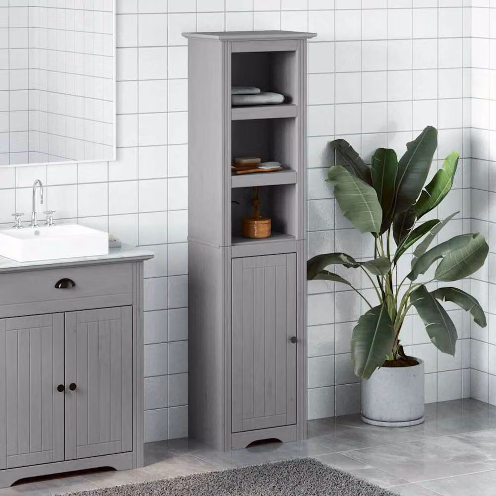 Berkfield Home BODO Grey Bathroom Cabinet with Hinged Doors and Open Shelf, W/D/H: 44 x 30 x 160 cm – 3