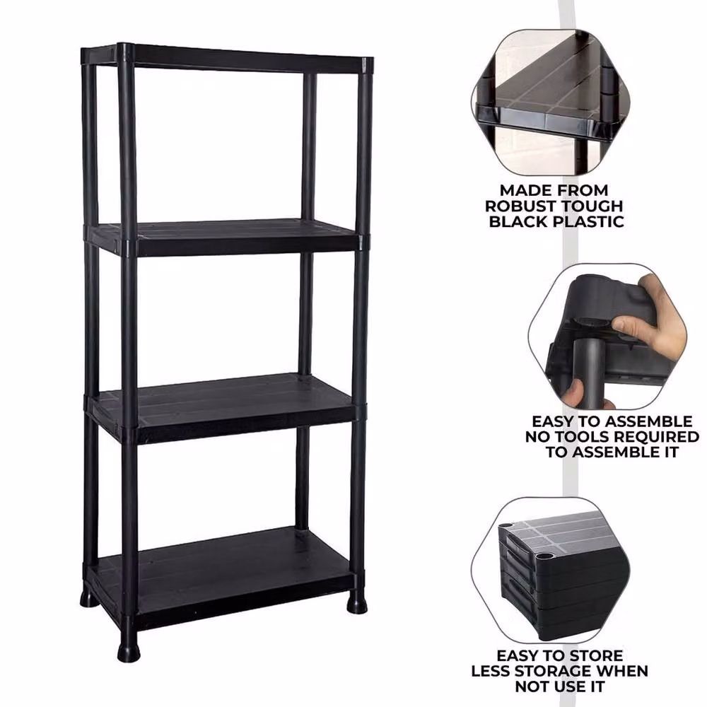 FORGEVIO 4 Tier Freestanding Plastic Storage Shelving Unit in Black – 3
