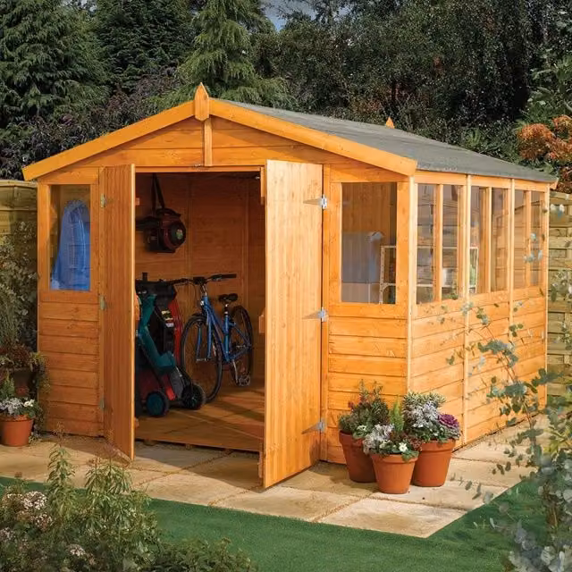 Rowlinsons Brown Wooden Workshop Storage Gable Roof W288 x D198 x H235 cm – 2