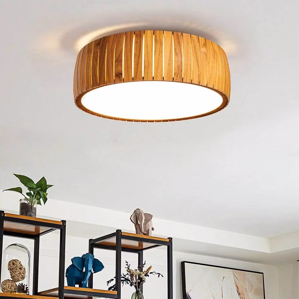Netlighting Barrel Cylindrical LED Pendant Ceiling Light in Brown Wood – 2