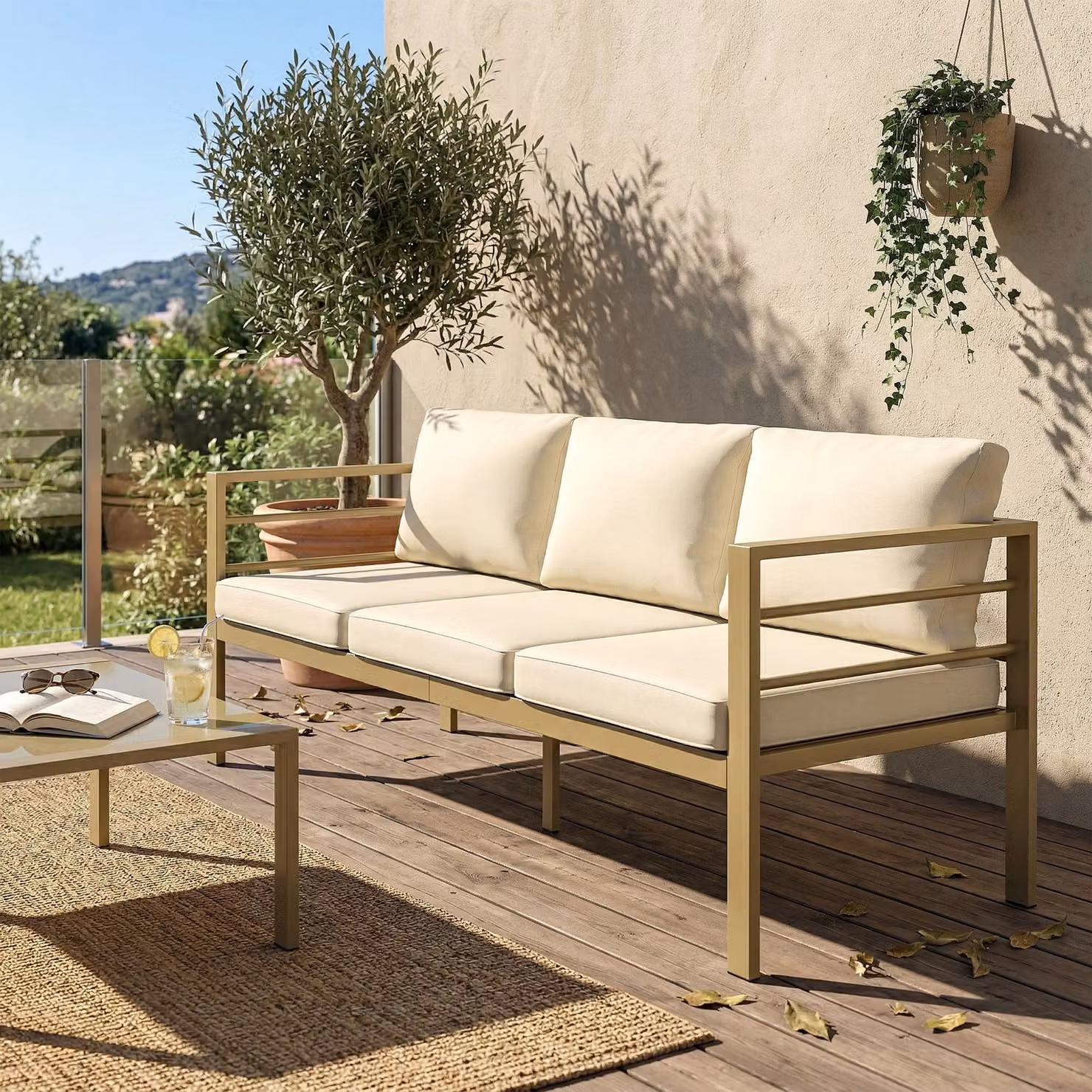 Outsunny 3-Seater Garden Bench with Cushions in Cream White, W: 185 cm, D: 66 cm, H: 64 cm – 6