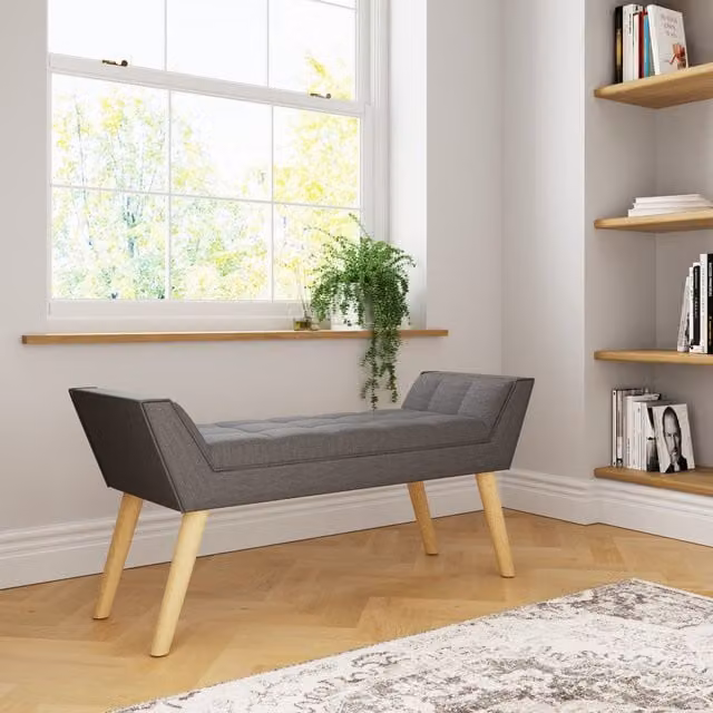 GFW Milan Mid-Century Upholstered Fabric Bench in Grey – 1