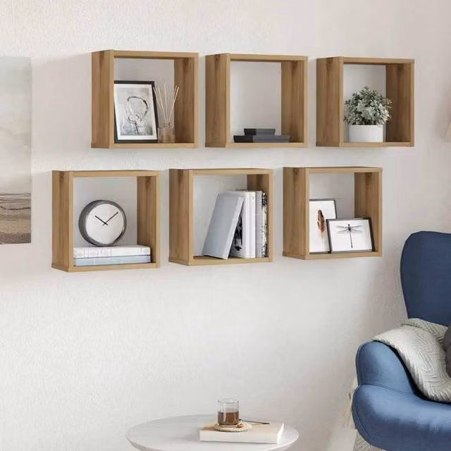 Berkfield Home Artisan Oak Wall Cube Shelves, 6 Piece Set in Brown, W/D/H: 30 x 15 x 30 cm – 1