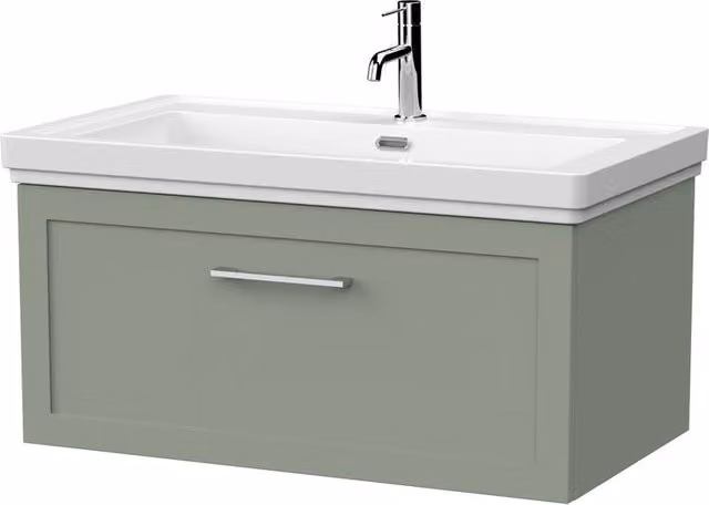 Balterley Stonnall 1 Drawer Vanity Unit and 1TH Fireclay Basin in Reed Green, Width: 80 cm