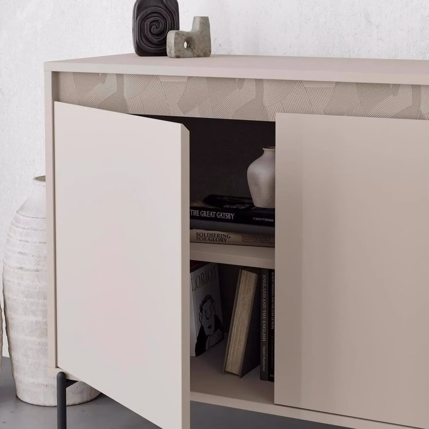 FWStyle Modern 3 Door Large Sideboard in Beige and Black – 2