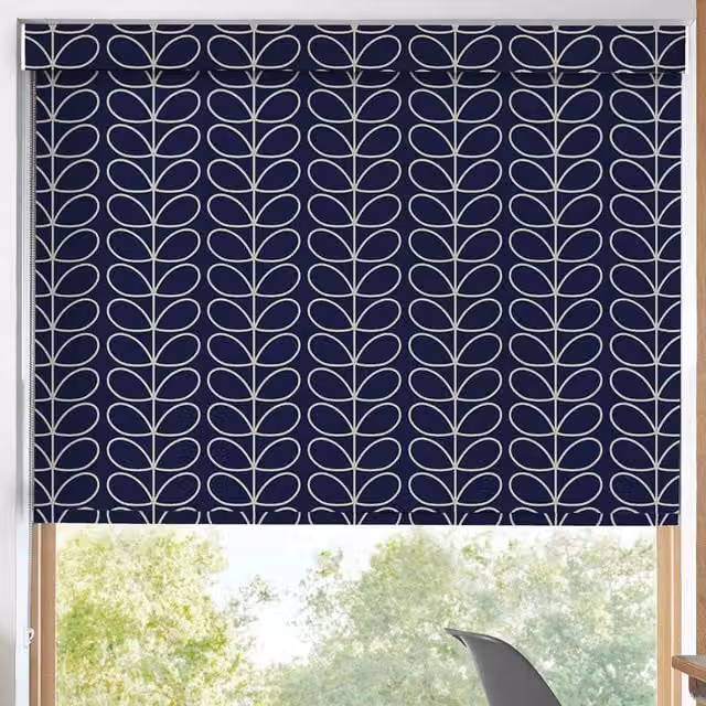 Orla Kiely Linear Stem Translucent Made to Measure Roller Blind in Navy Blue