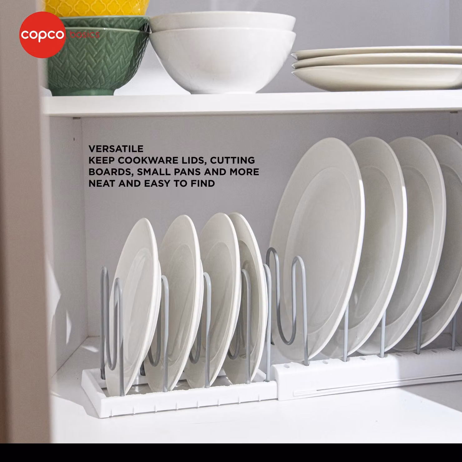 Copco Expandable White Pot Lid Organiser with 8 Adjustable Compartments – 6
