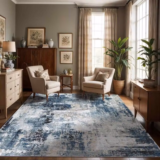 Livabliss Jolie Modern Abstract Marble Rug in Blue, Grey, Beige and Black, W: 80 cm, L: 220 cm – 1