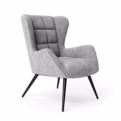 Alphason Dalton Modern Accent Chair in Grey Velvet with Black Metal Frame, D/W/H: 86 x 75 x 91 cm – 1