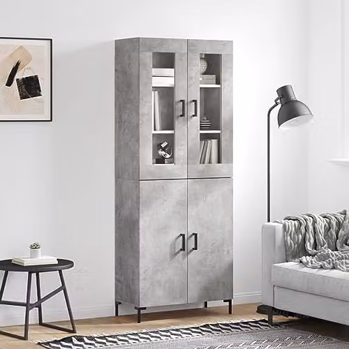 vidaXL Modern Highboard in Grey with Hinged Doors, W/D/H: 69.5 x 34 x 180 cm – 2