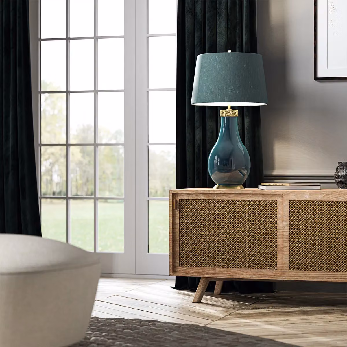 Netlighting Havering 1 Light Table Lamp in Azure Turquoise and Aged Brass – 3