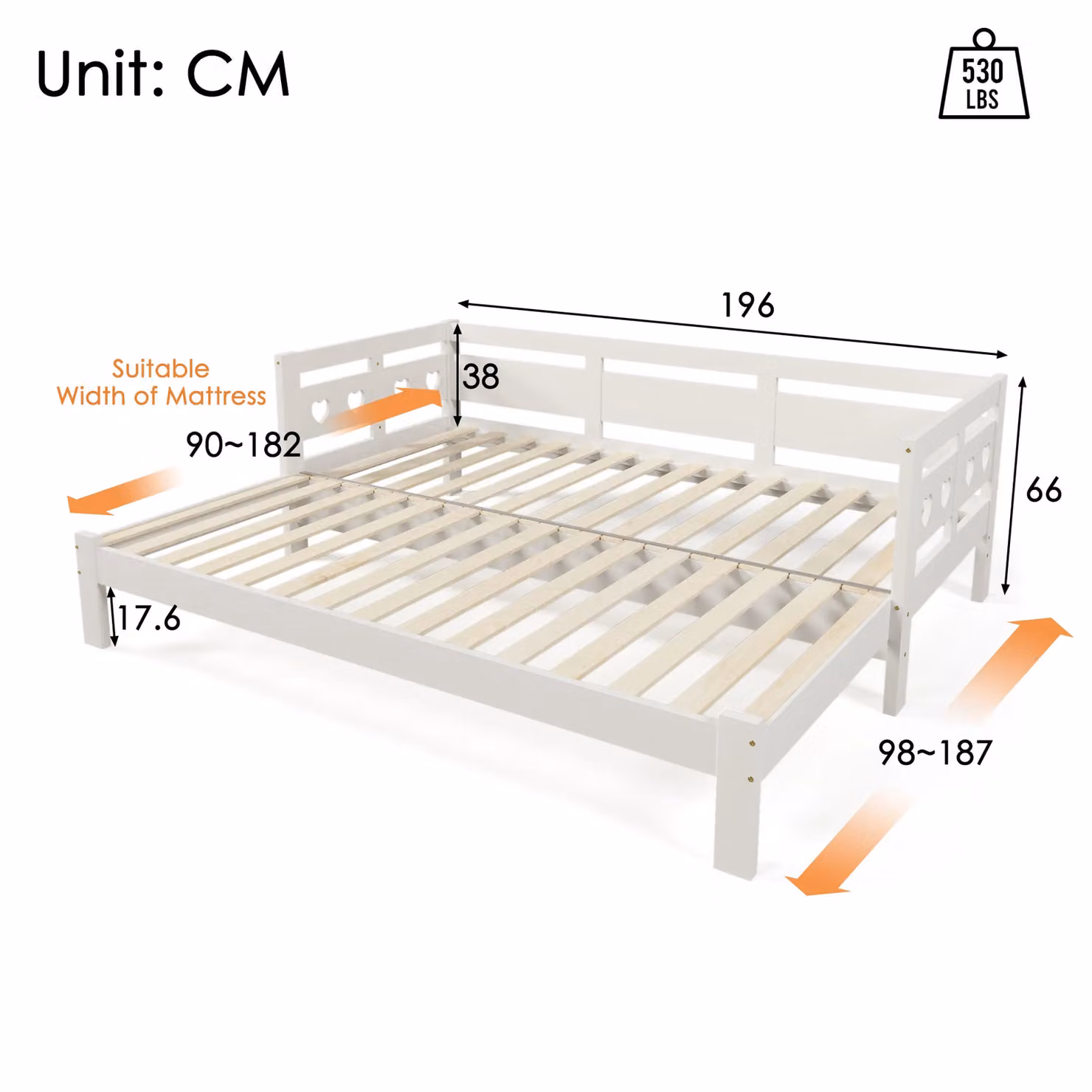 BTM White Wooden Single Sofa Bed Daybed with Pull Out Trundle W/D/H: 190 x 90 x 66 cm – 2