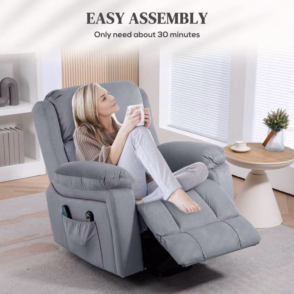 STILVORA Grey Fabric Lift Recliner Armchair with Massage and Heat Functions – 7