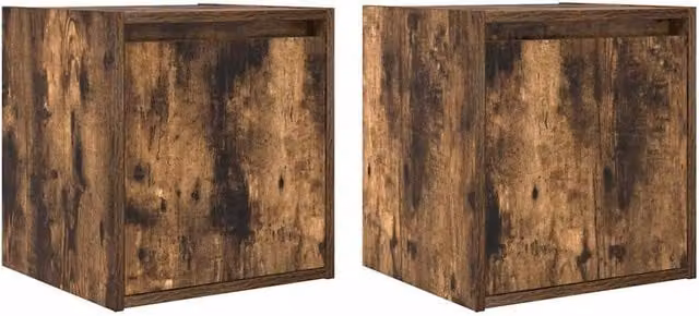 Berkfield Home Set of 2 Wall-Mounted Bedside Cabinets in Smoked Oak Brown, W/D/H: 38 x 34 x 40 cm – 1