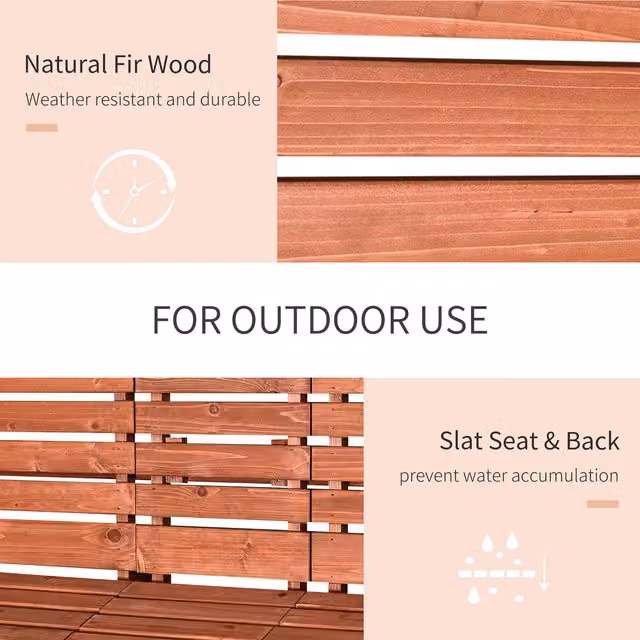 Outsunny Orange Wooden Convertible 2-3 Seater Garden Bench