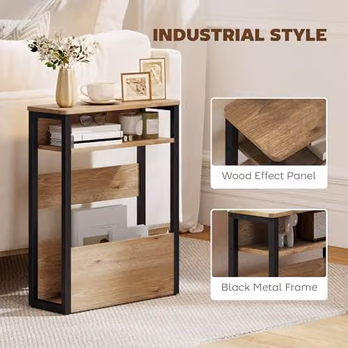 HOMCOM Industrial Side Table with Metal Frame and Storage Shelves, Brown and Black, W: 40.0 cm, D: 18.0 cm, H: 58.5 cm – 7