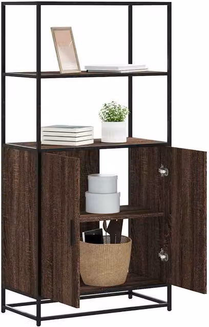 Berkfield Home Highboard in Brown Oak, W/D/H: 68 x 35 x 139 cm