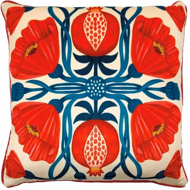Nina Pace Elle Pomegranate Floral Velvet Filled Cushion in Red