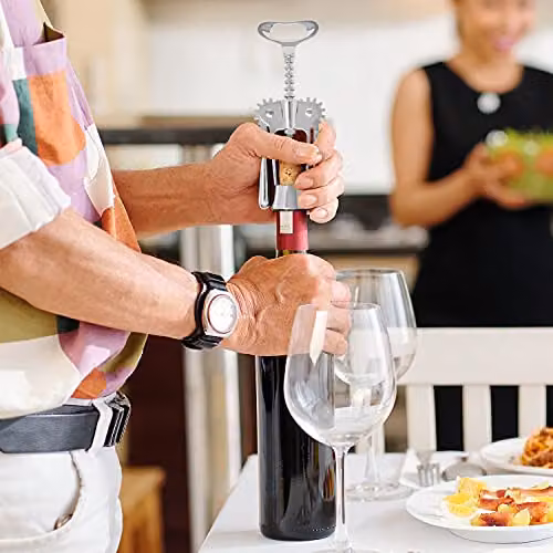 Joeji's Kitchen Winged Lever Corkscrew Bottle Opener in Silver and Gold with Ergonomic Grip – 4